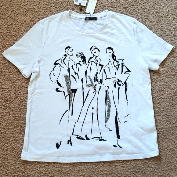 NWT Zara Fashion Girl T Shirt with Rhinestones - Picture 3 of 14